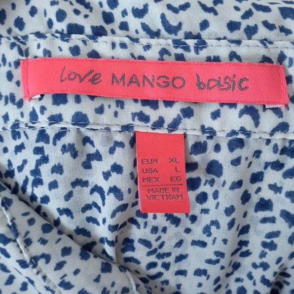 Mango Button Up Blouse Beige Blue L Sheer 234 - Picture 4 of 5